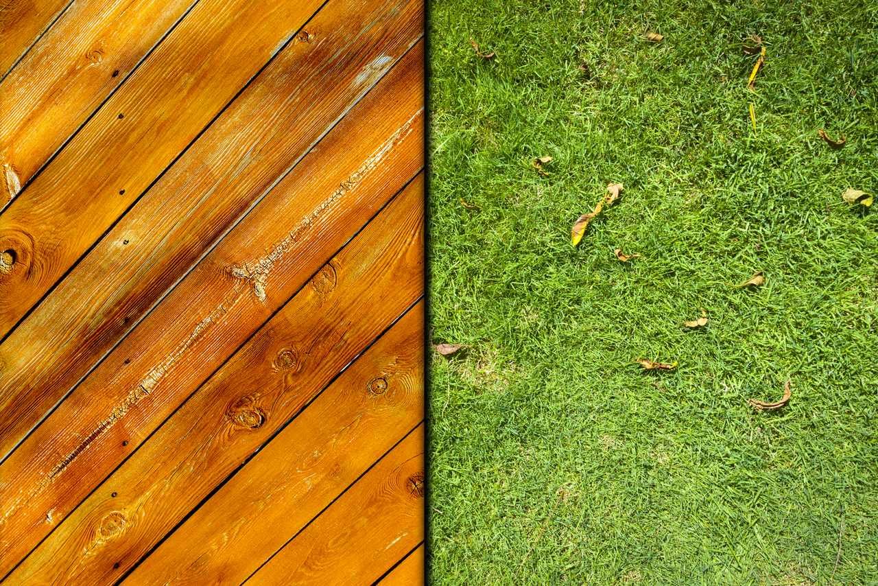 Deck boards cleaned back to bare timber